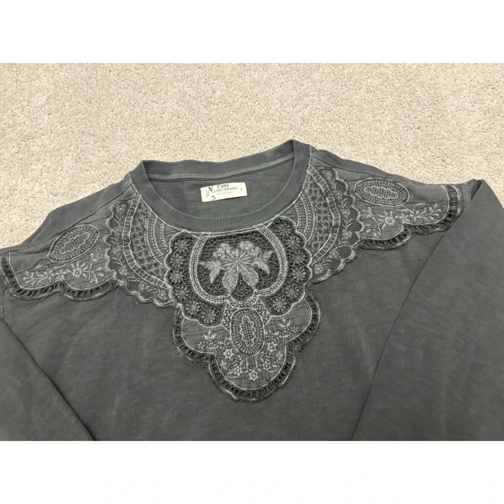 New Women's Lucky Brand Schiffley Cutwork Pullover Sweater Gray Size Small